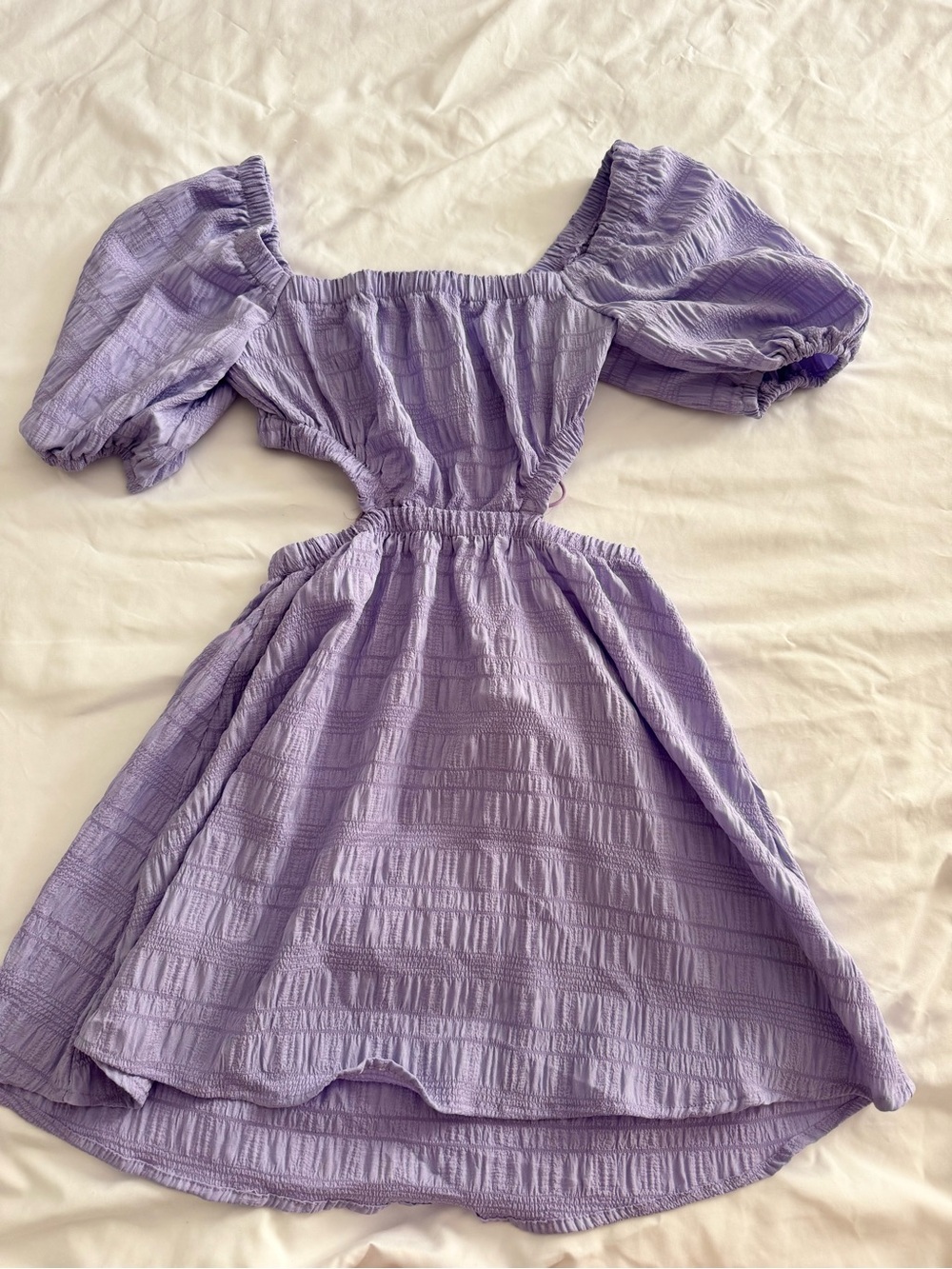 Lavender Puff Sleeve Cutout Dress